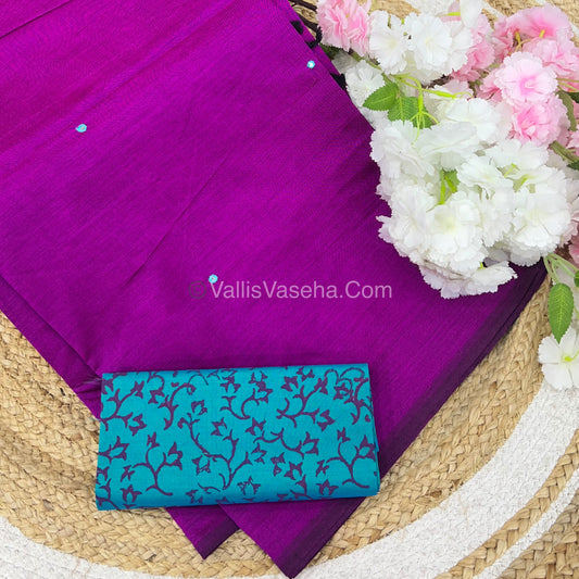 South Mixed Cotton - Mirror Work Embroidery - Purplish Pink With Blue - VVPCM002