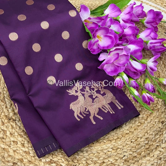 Semi Soft Silk - Deer Butta Border - Purple Shade -VVSSS017