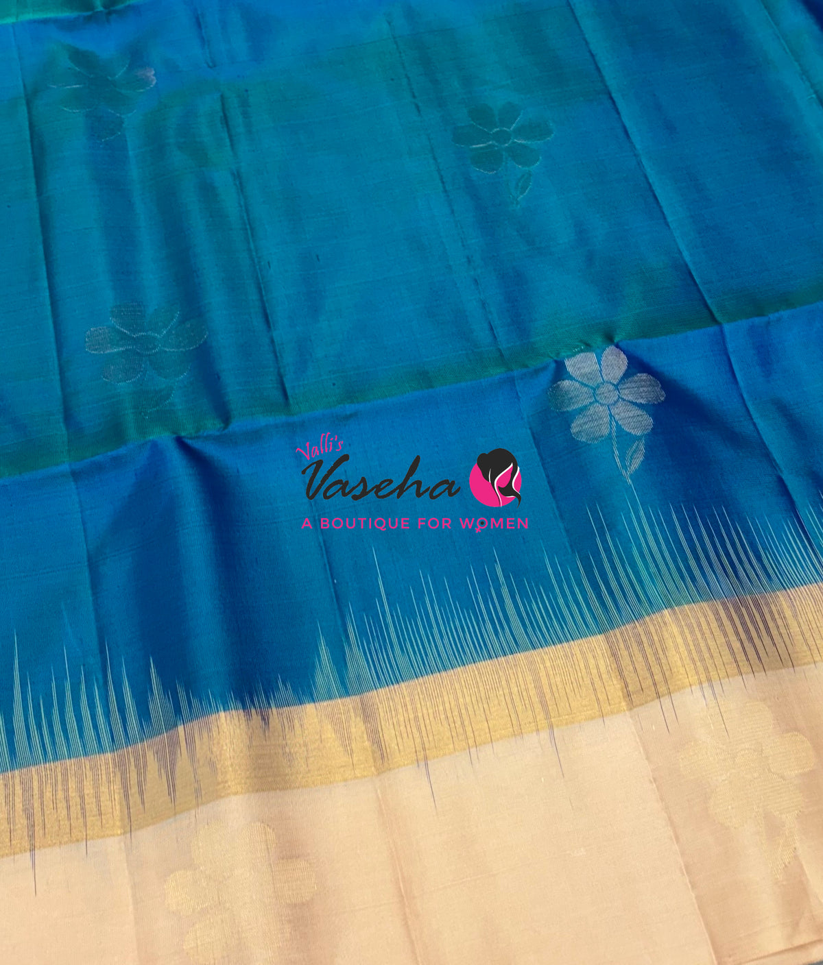 Pure Soft Silk Saree - Blue & Cream - VVPSS122