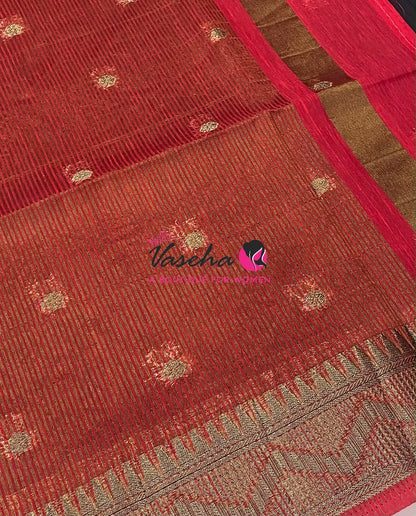 Semi Jute Silk Saree - Black With Red Shade- VVSJS002