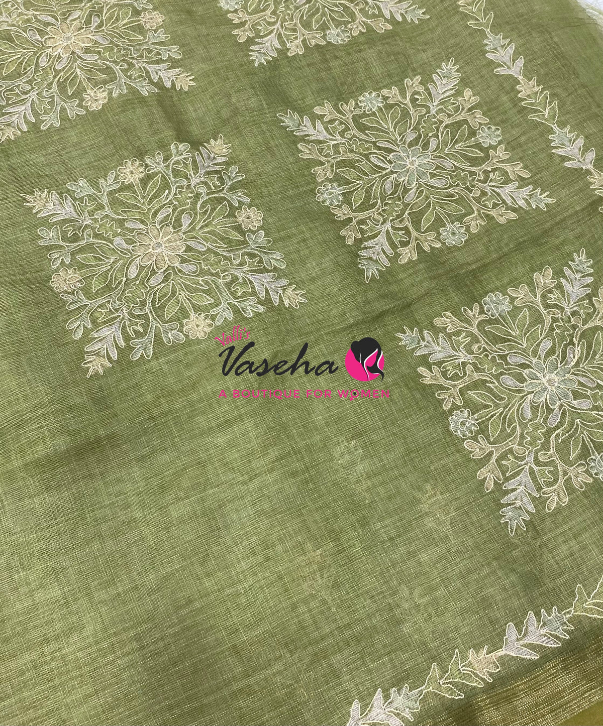 Linen Tissue Saree -  Green Shade - VVLTS005