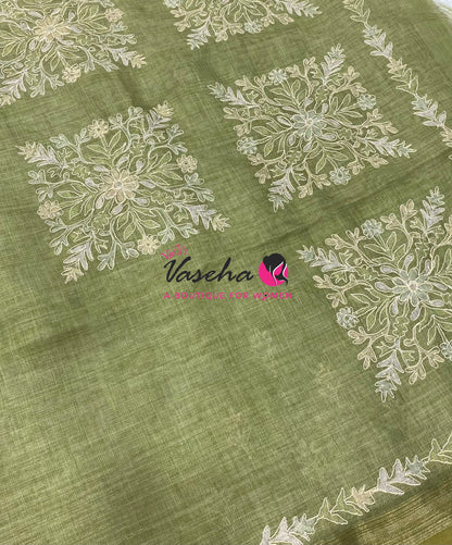 Linen Tissue Saree -  Green Shade - VVLTS005