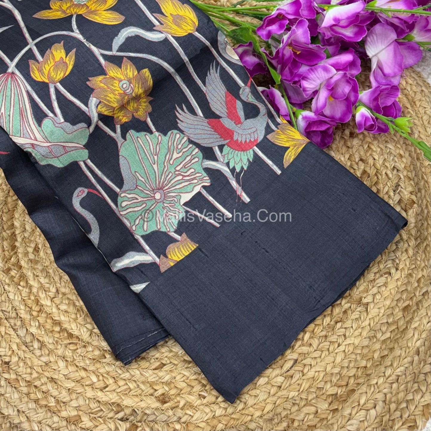 Pure Tussar Silk - Black With Black Shade - VVPTS001