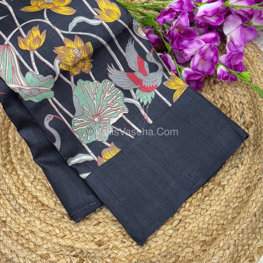 Pure Tussar Silk - Black With Black Shade - VVPTS001