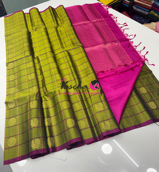 Pure Soft Silk Saree - Green  & Pink Shade - VVPSS055