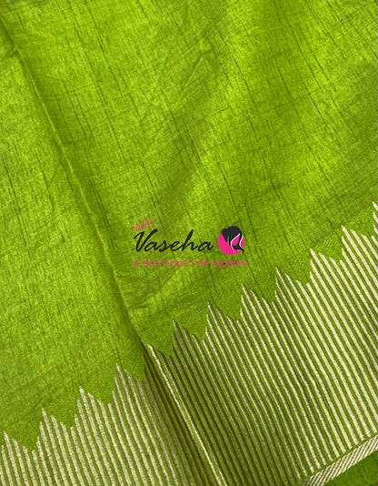 Semi Tussar Silk Saree | Light Green Shade |VVSTS051