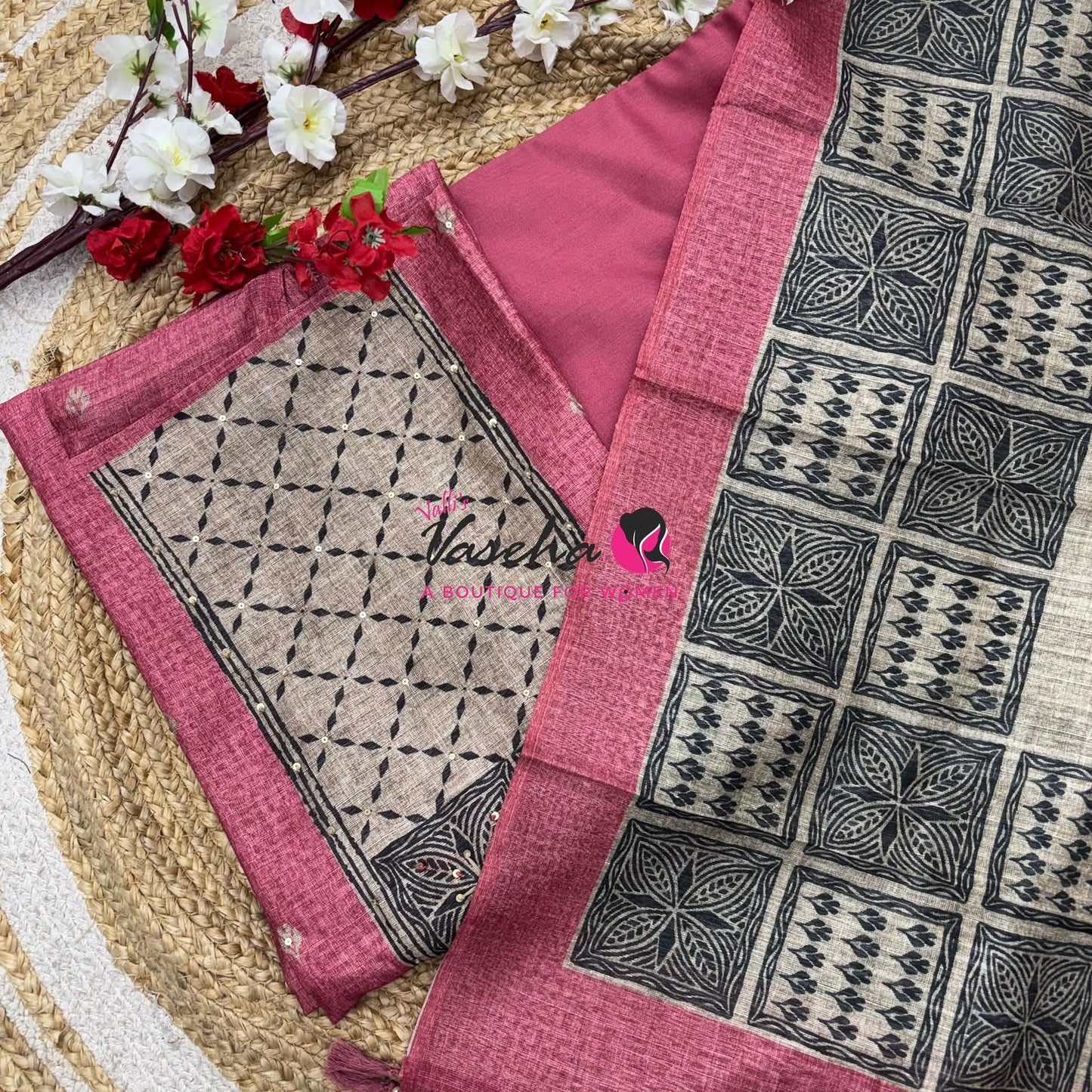 Unstitched Jute Material | Pink Shade | VVUSM080