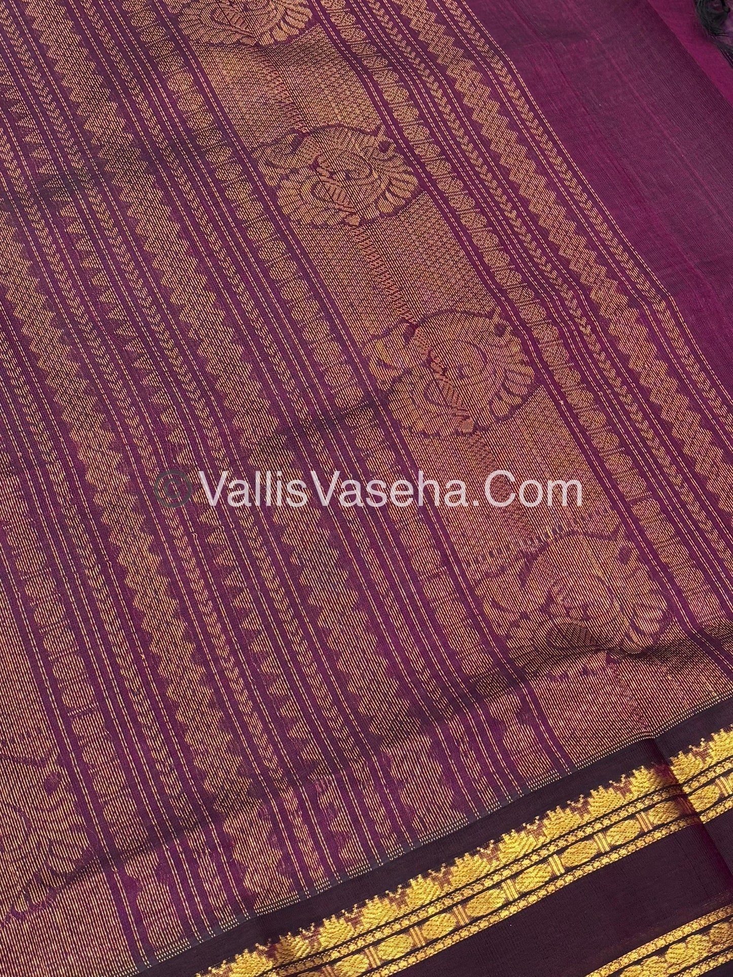 Pure Korvai Silk Cotton - Podi Kattam - Retta Petta Border - Purplish wine & White with Wine - VVKSC003
