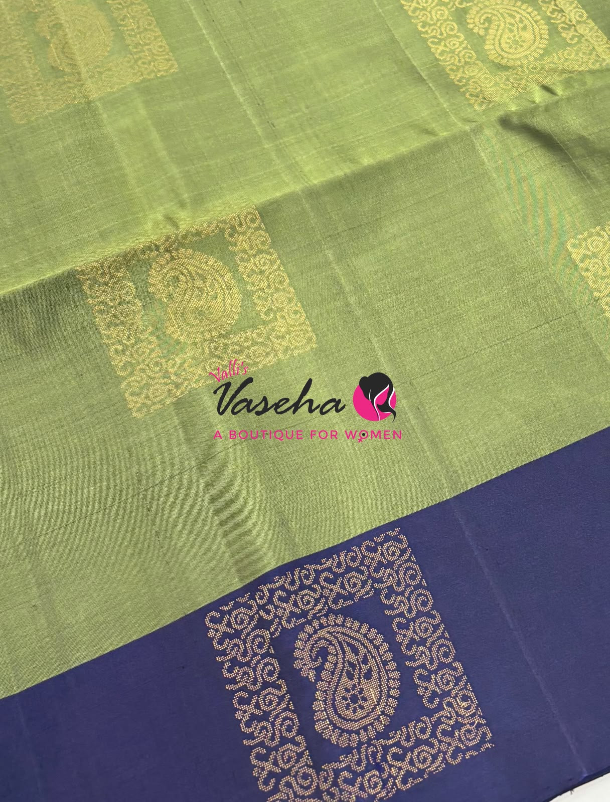 Pure Soft Silk Saree - Pastel / Olive  Green  & Blue  - VVPSS091