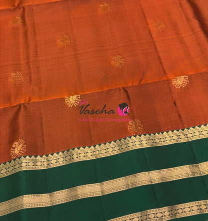 Half Mixed  Soft Silk Saree - Rust Orange & Green - VVPSS077