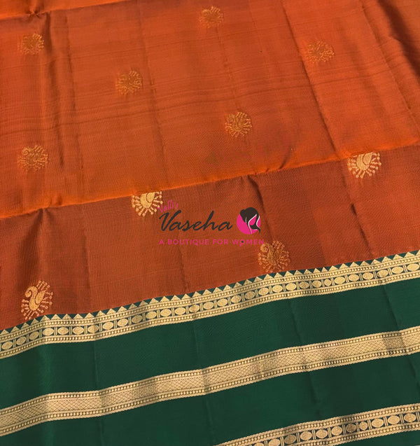 Half Mixed  Soft Silk Saree - Rust Orange & Green - VVPSS077