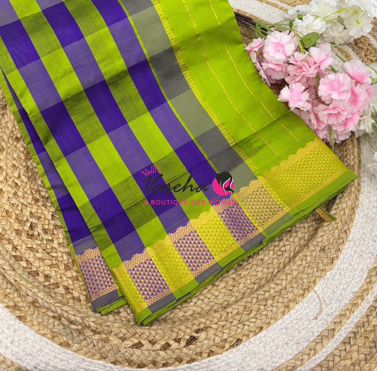 Semi Silk Cotton Saree |  Pazhum Pazhamum Checks Design |VVSSC018