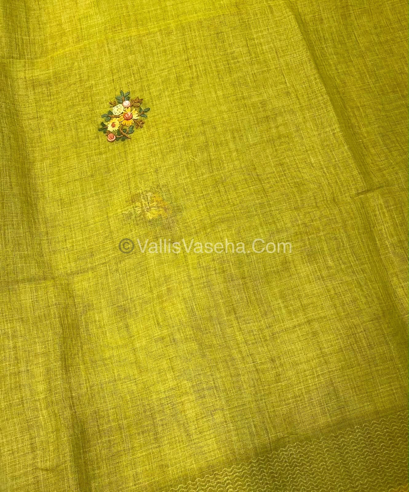 French Knot - Linen Tissue Saree - Green Shade - Heavy Work Blouse - VVLFN012