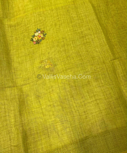 French Knot - Linen Tissue Saree - Green Shade - Heavy Work Blouse - VVLFN012