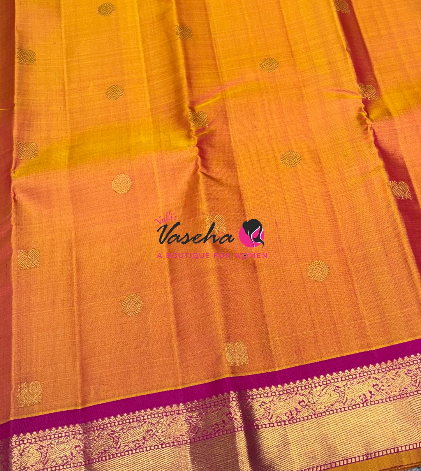 Pure Kanchipuram Silk Saree - Dual Tone Golden Yellow & Pink Combo - VVPS025