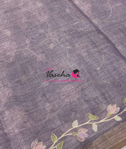 Linen Tissue Saree - Lavender Shade - VVLTS003