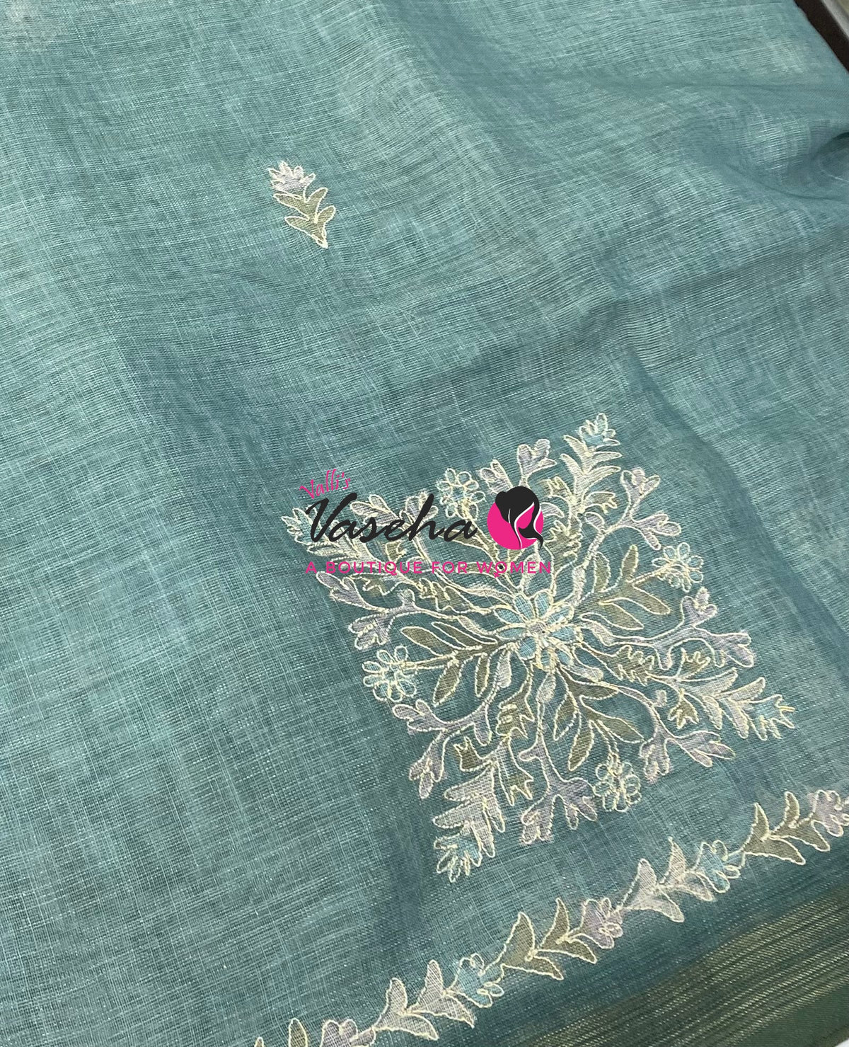 Linen Tissue Saree -  Blue Shade - VVLTS005