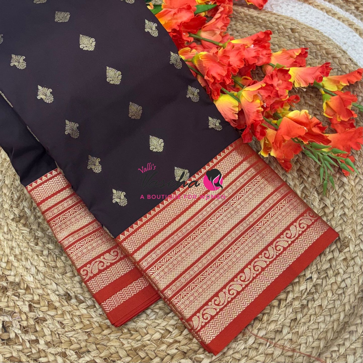 Semi Kanchi Silk  - Maroon & Rust Orange - VVSKS007
