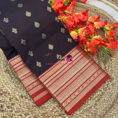 Semi Kanchi Silk  - Maroon & Rust Orange - VVSKS007