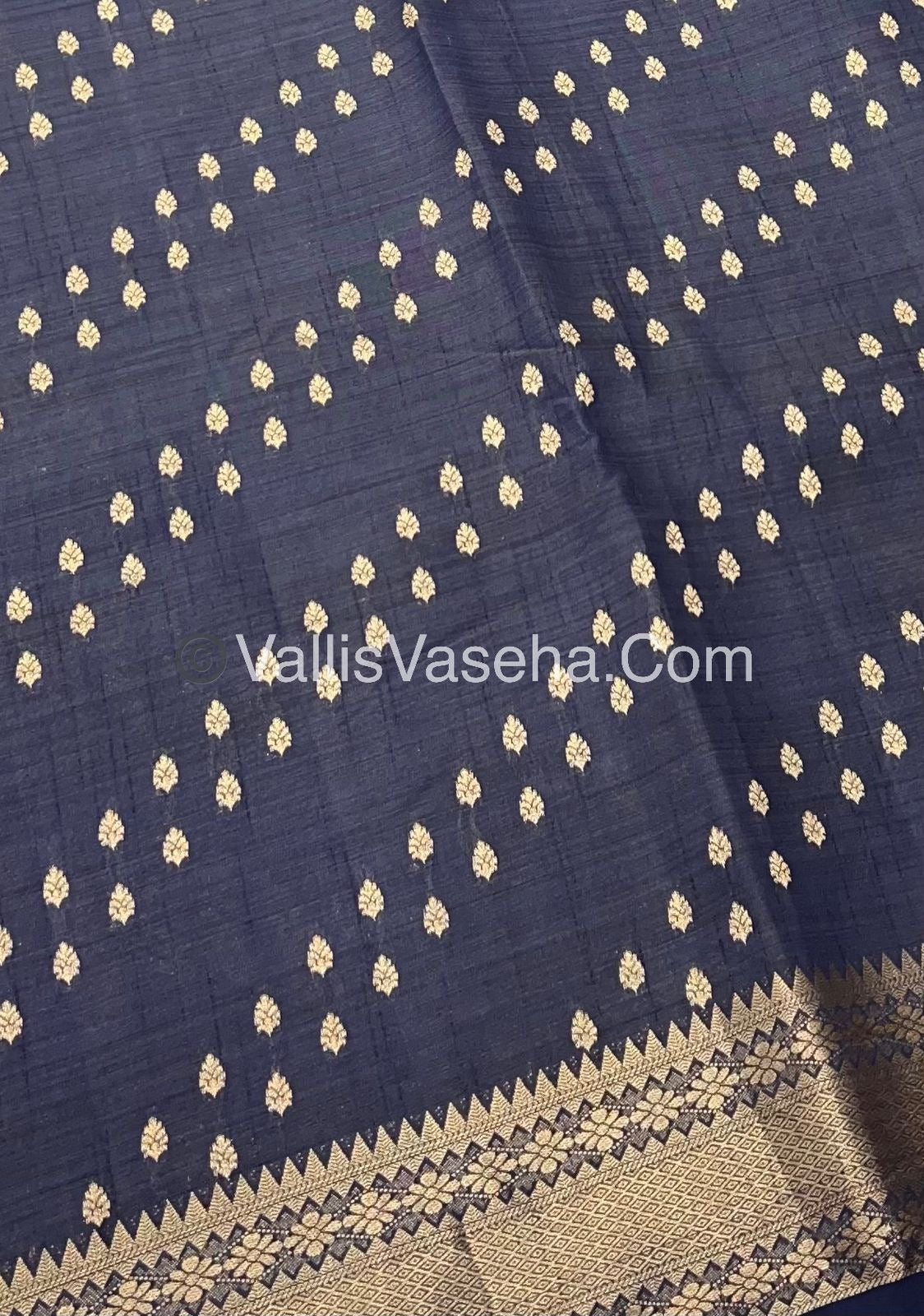 Semi Tussar Silk - Grand Pallu  - Navy Blue Shade - VVSTS017