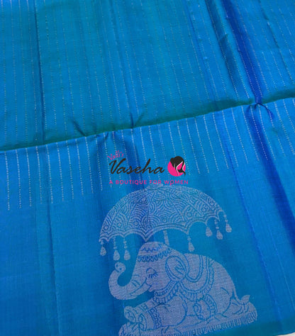 Pure Soft Silk Saree  - Peacock Blue Shade - VVPSS113