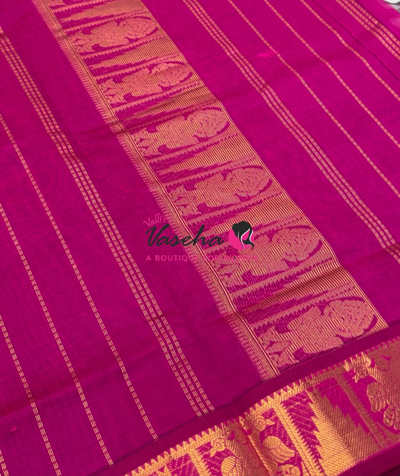 Semi Silk Cotton Saree - Small Zari Butta  - Retta Mayil Border- VVSSC015