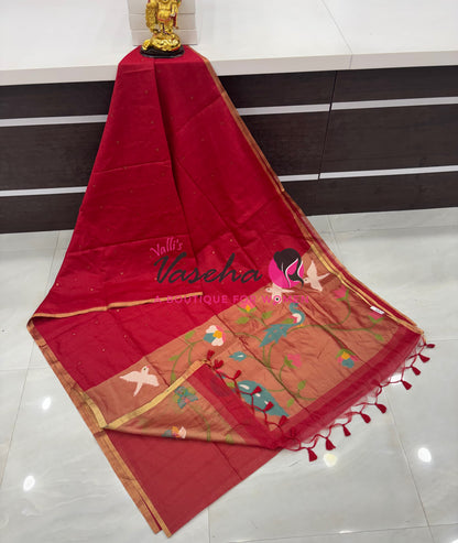 Semi Duppion Tussar Silk Saree | Red Shade |VVSDT001