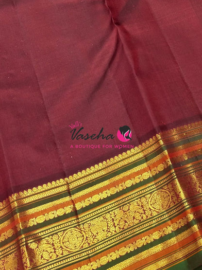 Pure Kanchipuram Silk Saree - Rust Orange & Brown Combo - VVPS079
