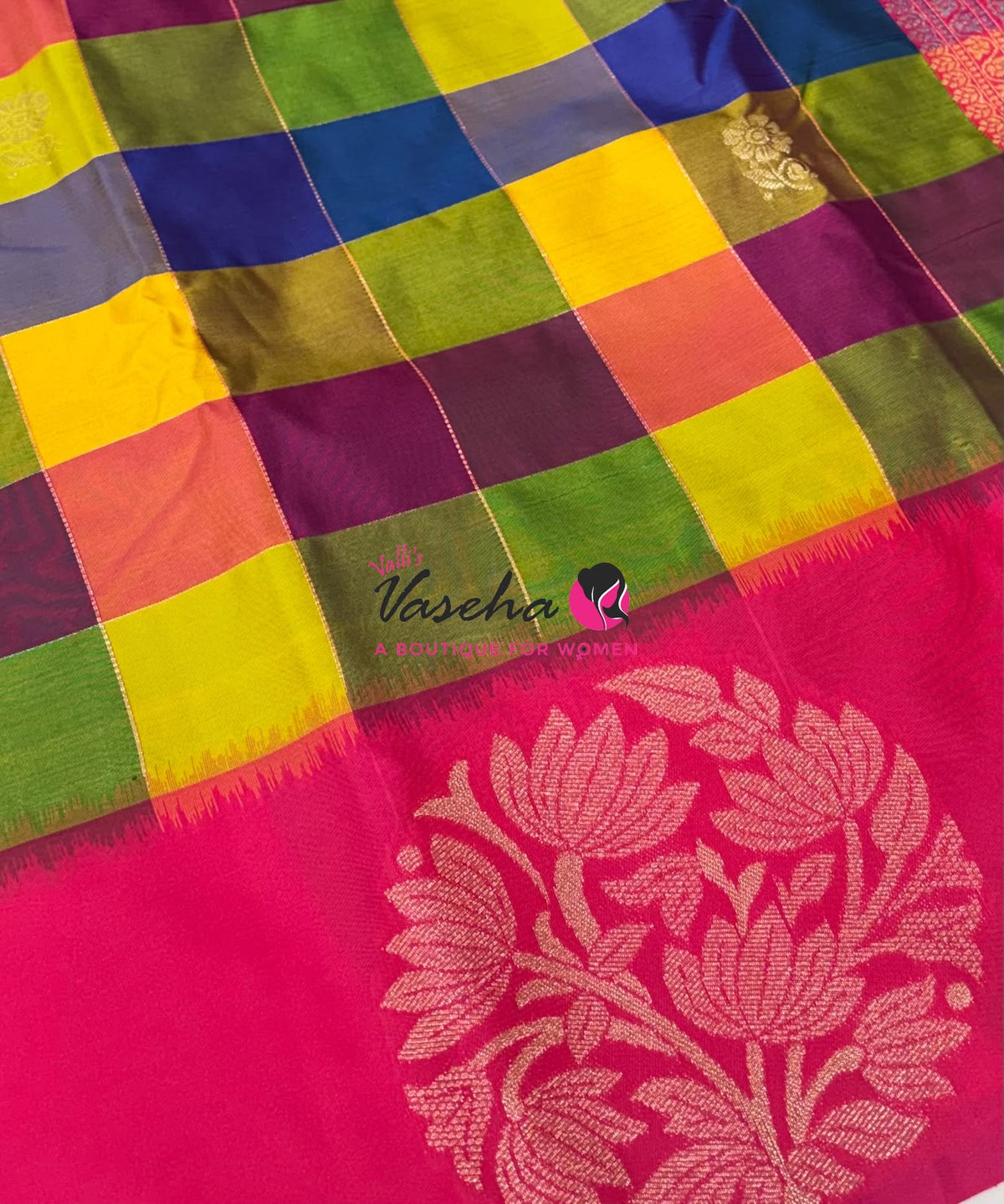 Semi Soft Silk  - Madras Checks Pattern - Pink Shade  - VVSSS042