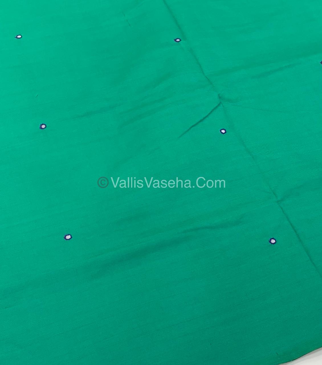 Poly Silk Mixed Cotton - Mirror Work Embroidery - Green with Violetish Blue- VVPCM001