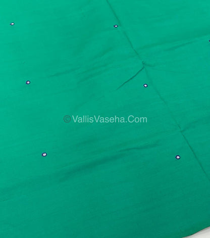 Poly Silk Mixed Cotton - Mirror Work Embroidery - Green with Violetish Blue- VVPCM001