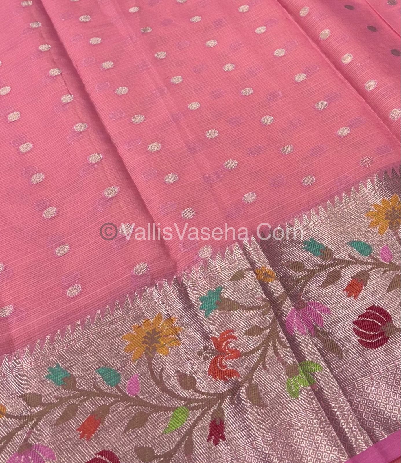 Kota Saree - Paithani Border - Yellow with Pink - VVKPS001