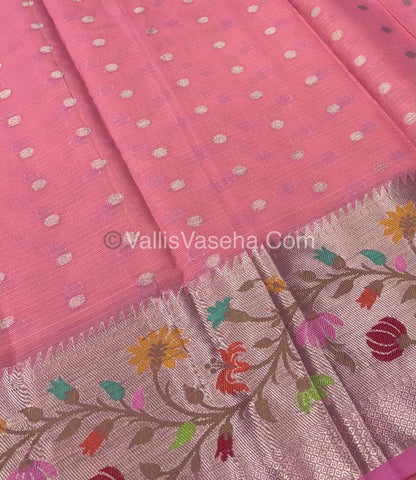 Kota Saree - Paithani Border - Yellow with Pink - VVKPS001