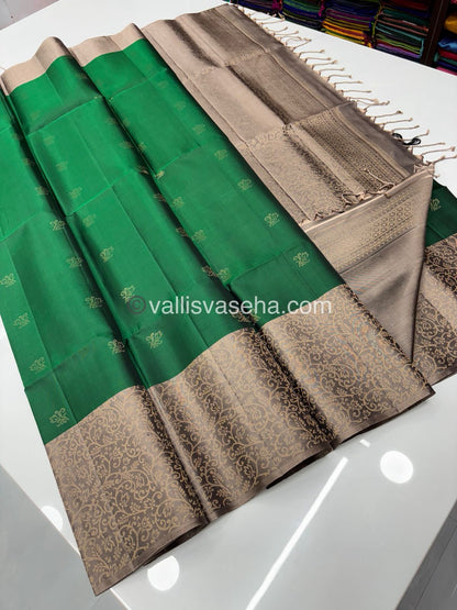 Pure Soft Silk Saree - Green & Grey Combo - VVPSS042