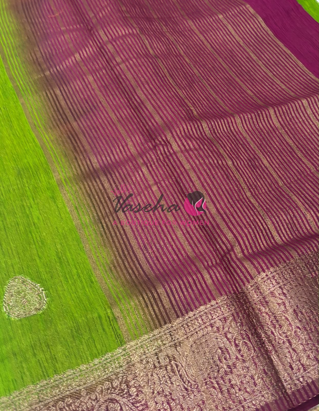 Bamboo Silk Saree- Green with Maroon Shade - VVBSS016