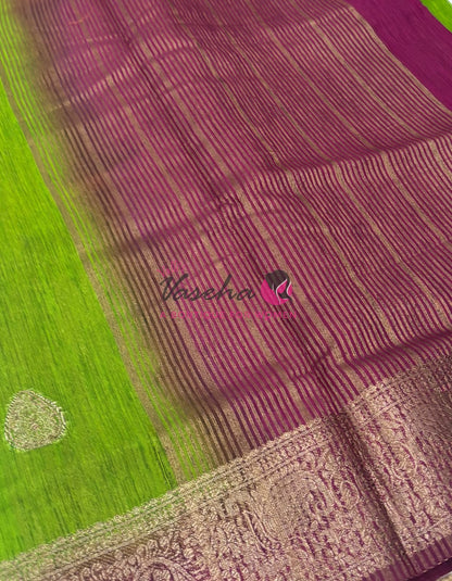 Bamboo Silk Saree- Green with Maroon Shade - VVBSS016