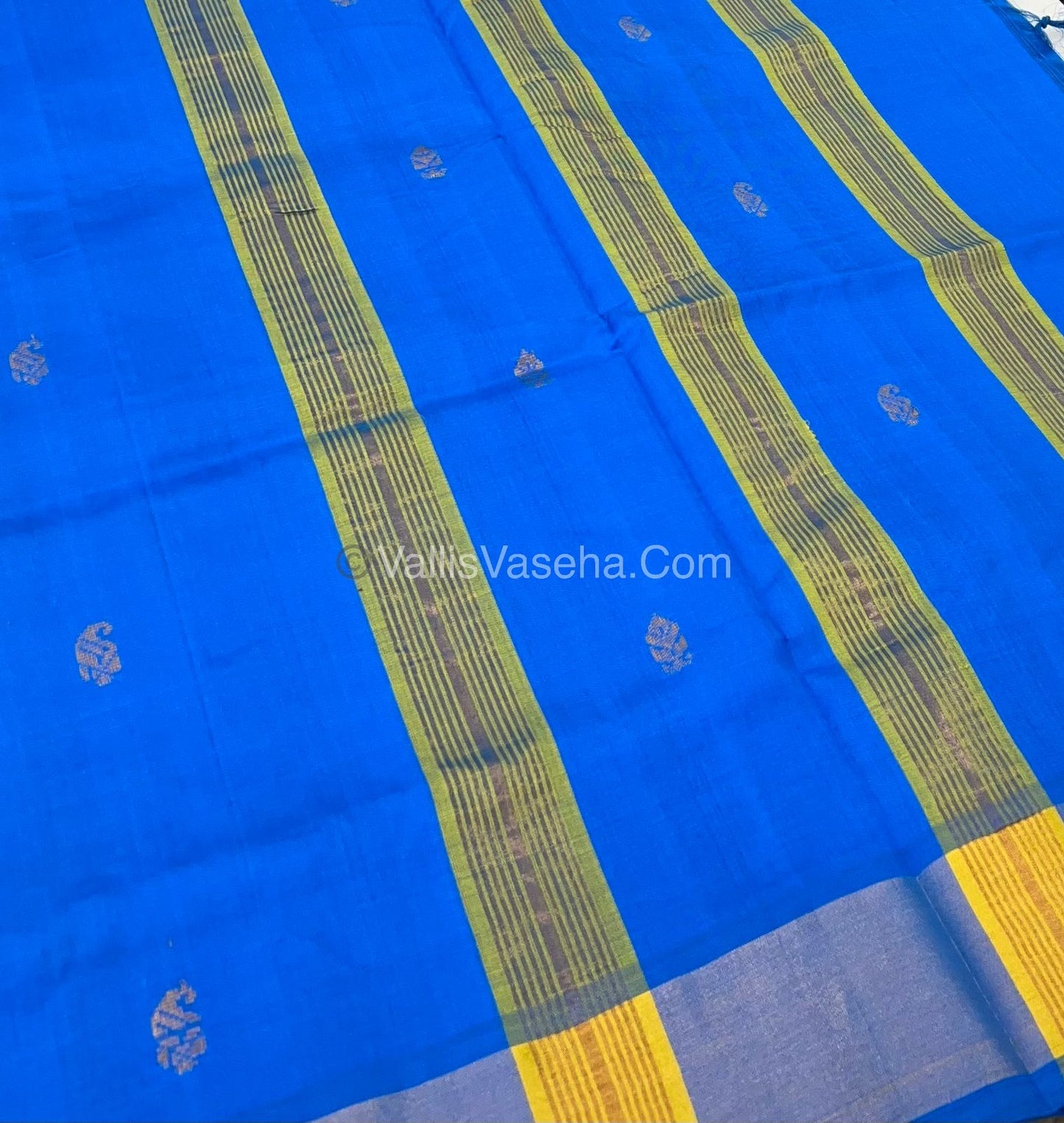 Semi Silk Cotton Saree - Lemon Yellow & Blue  Combo - VVSSC001