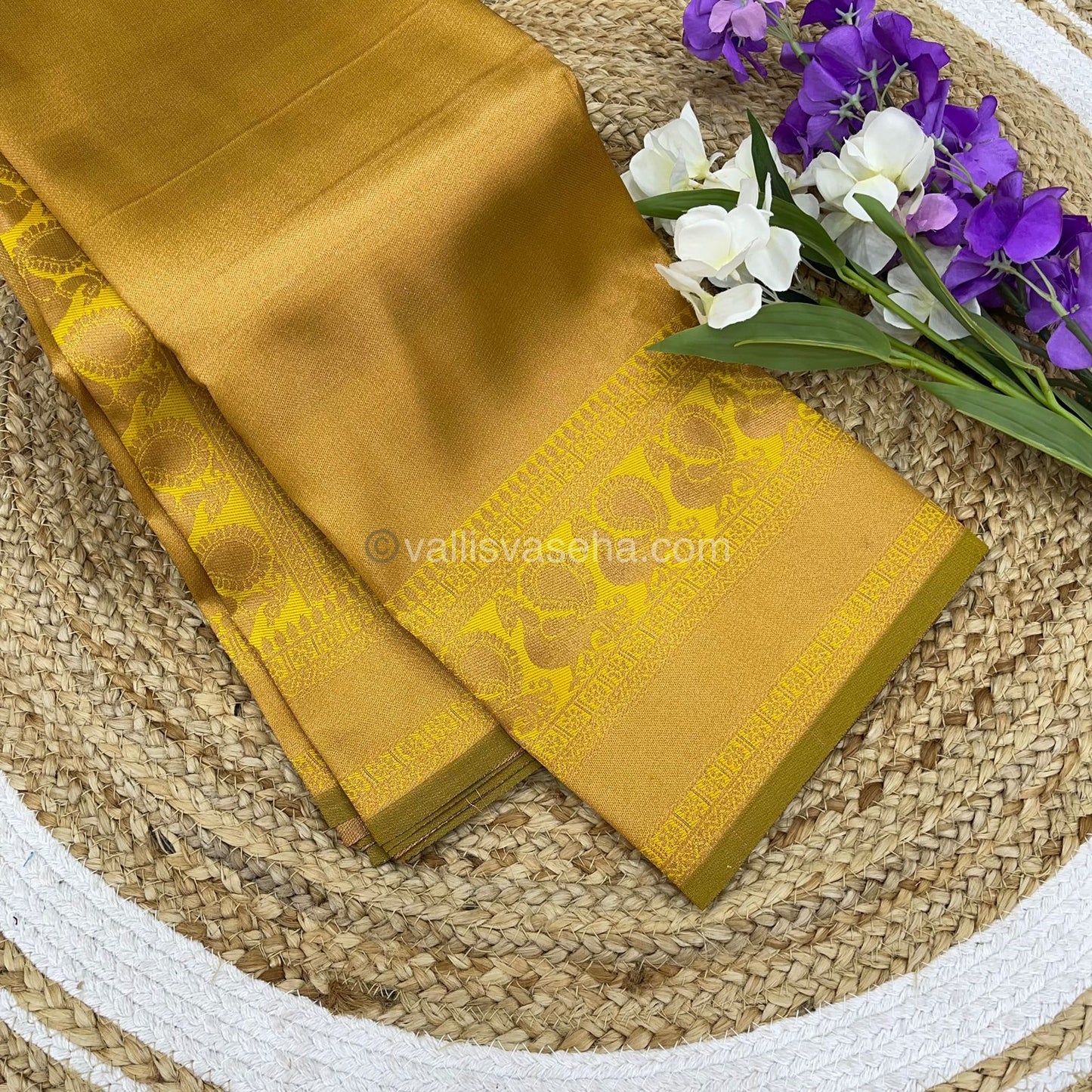 Semi Silk Saree - Kanchi Semi Silk Style - Peacock Border - VVSSS006