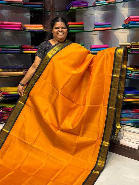 Pure Korvai Silk Cotton - Yellow with Black Combo - VVKSC007