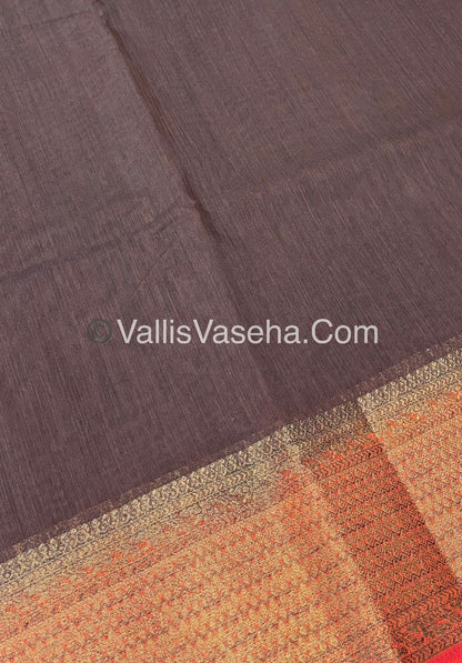 Bamboo Silk Saree - Coffee Brown With Orange Shade - VVBSS003