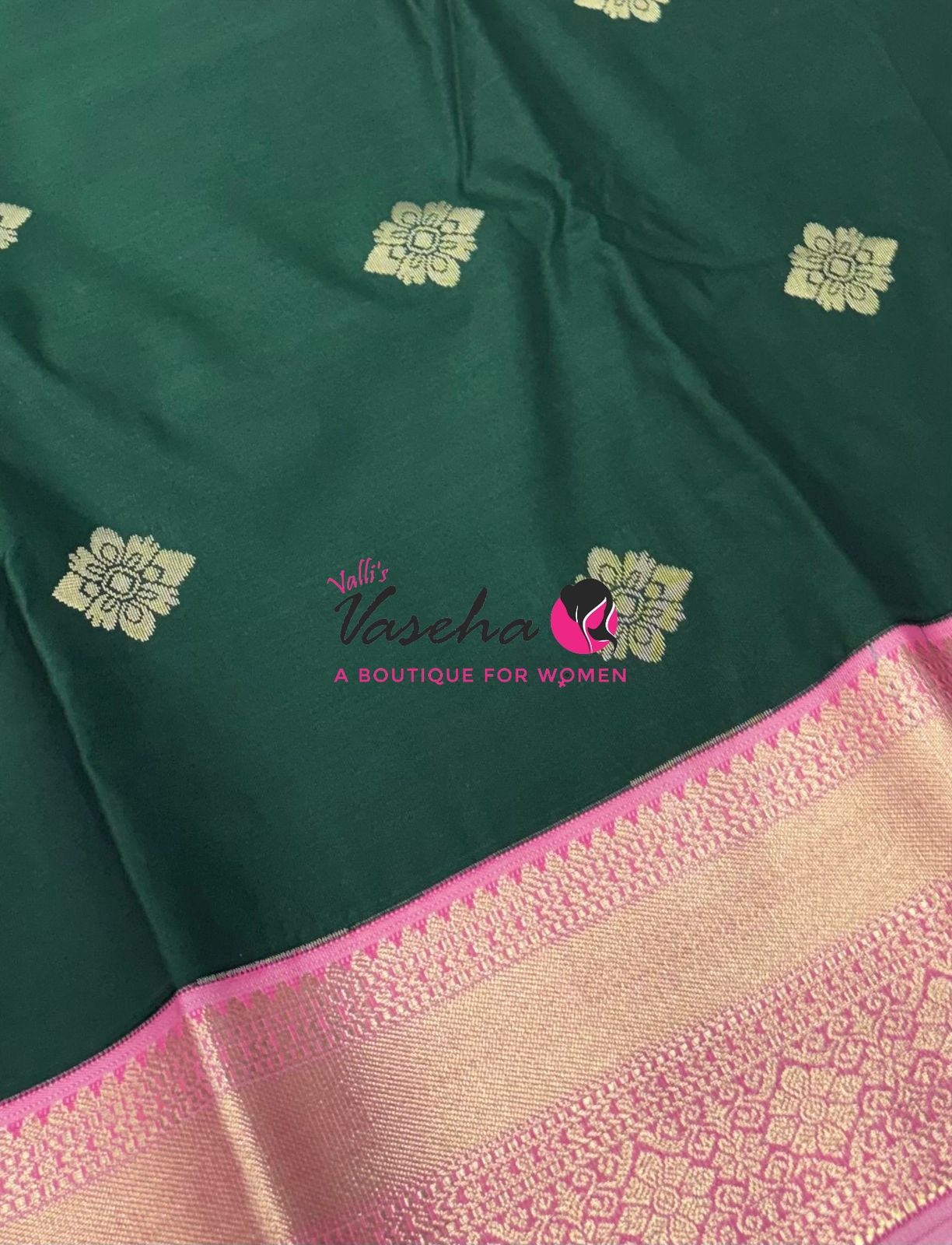 Semi Kanchi Silk  - Green & Pink - VVSKS007