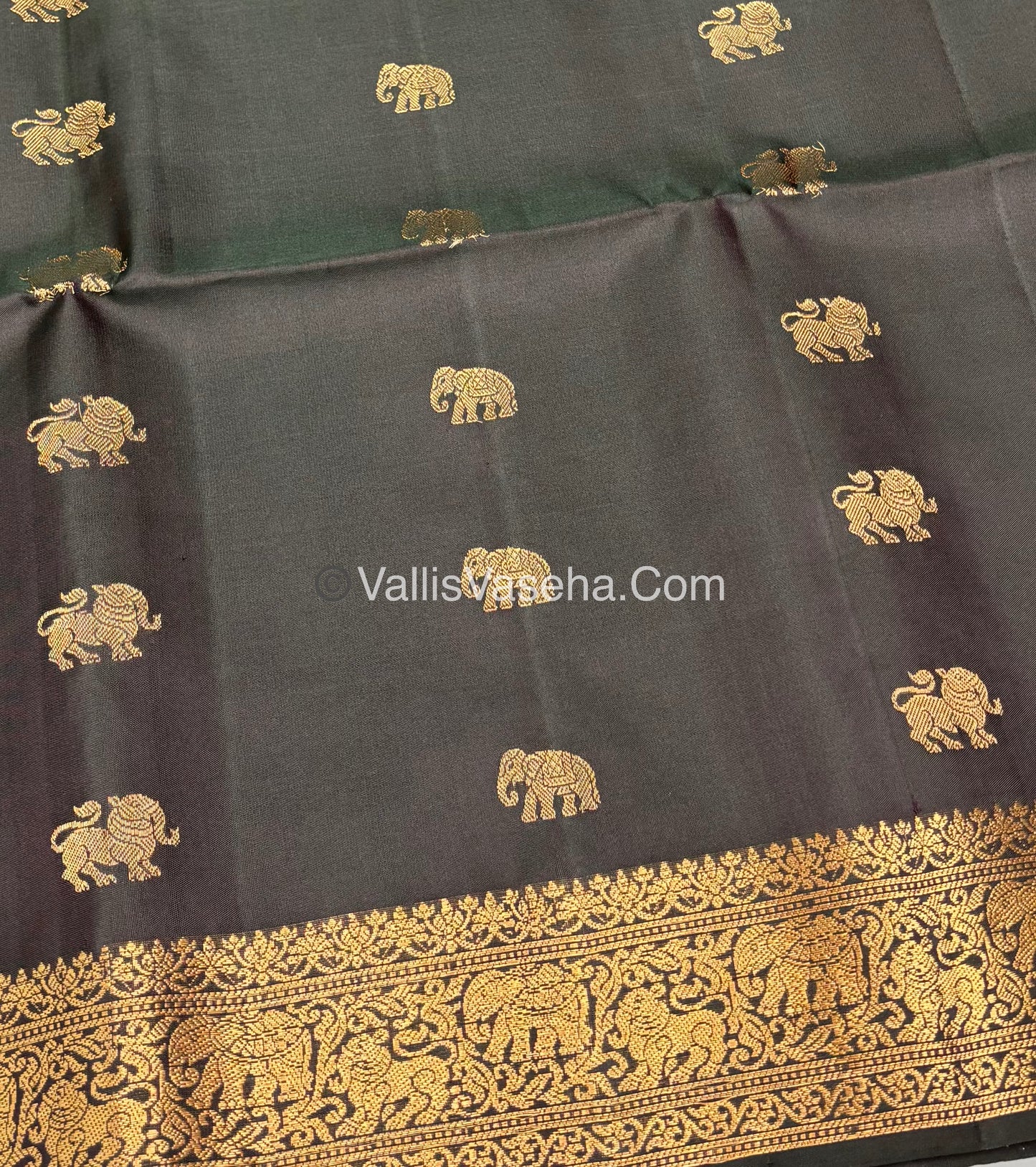 Pure Soft Silk Saree - Kanchi Border -  Dark Green Shade - VVPSS046