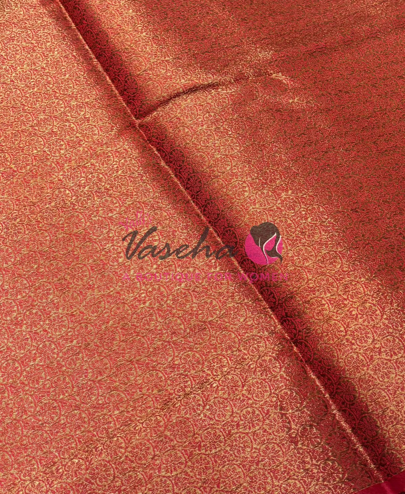 Bamboo Silk Saree- Blue with Red Shade - VVBSS013