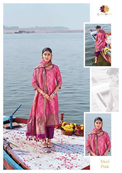 Unstitched Salwar Material - Raw Silk - Pink Shade  - VVUSM021