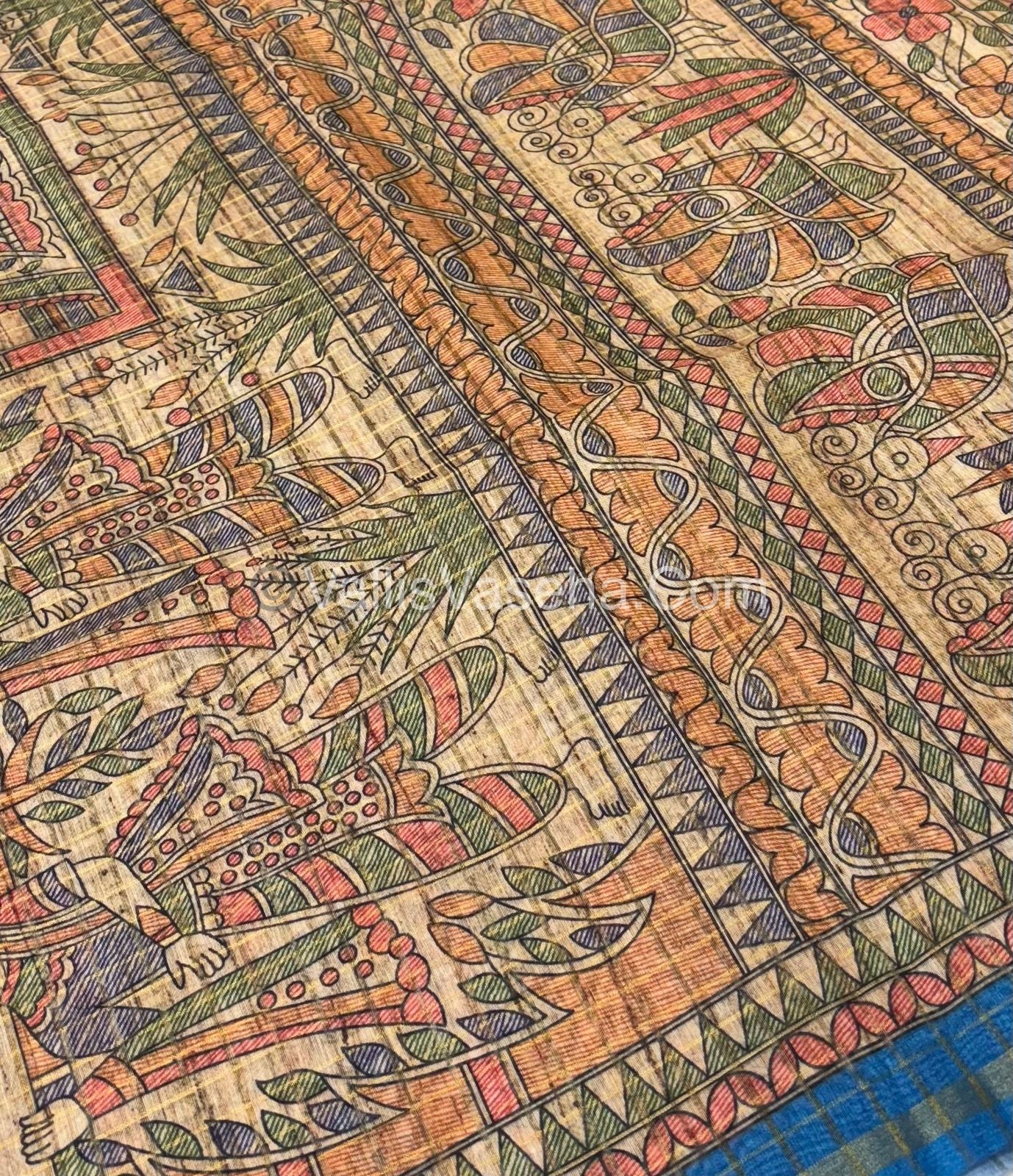 Semi Chanderi Saree - Fusion Of Bandhini & Madhubani- VVSCS002