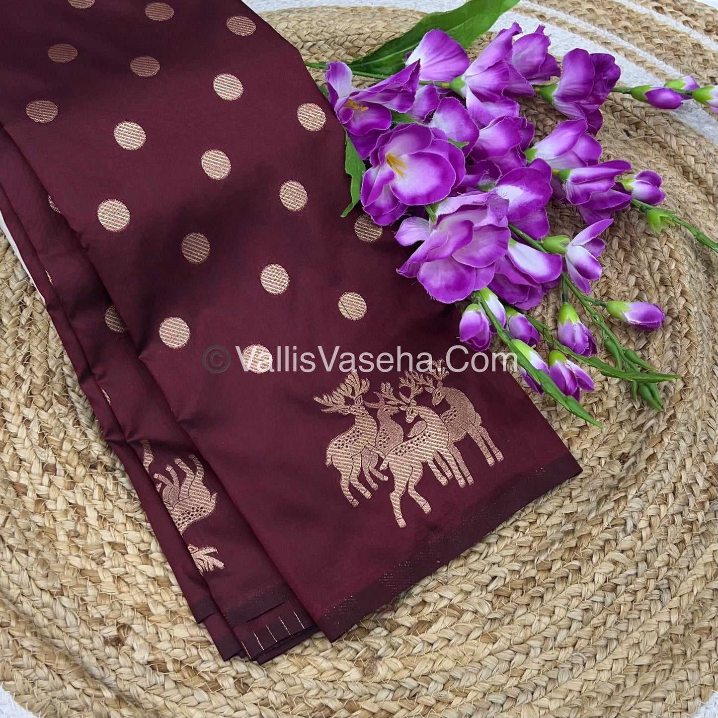 Semi Soft Silk - Deer Butta Border - Maroon Shade -VVSSS017
