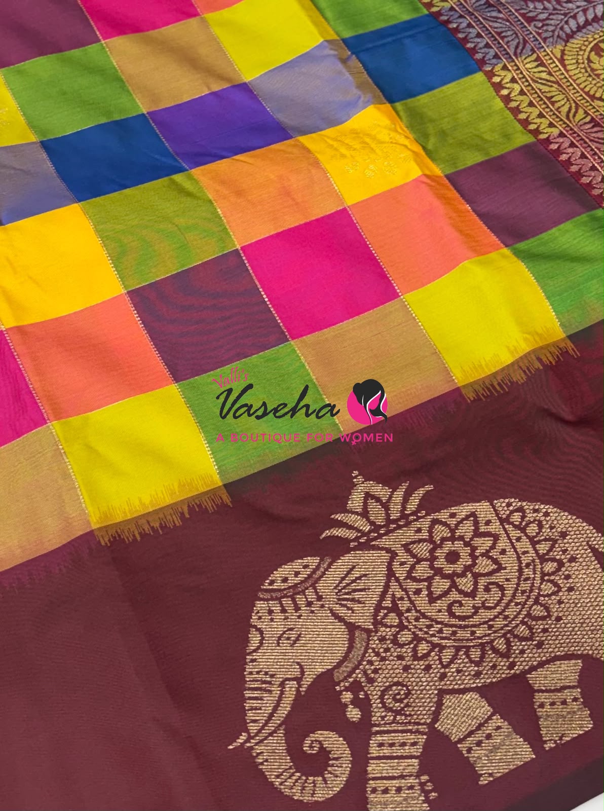Semi Soft Silk  - Madras Checks Pattern - Maroon Shade  - VVSSS042