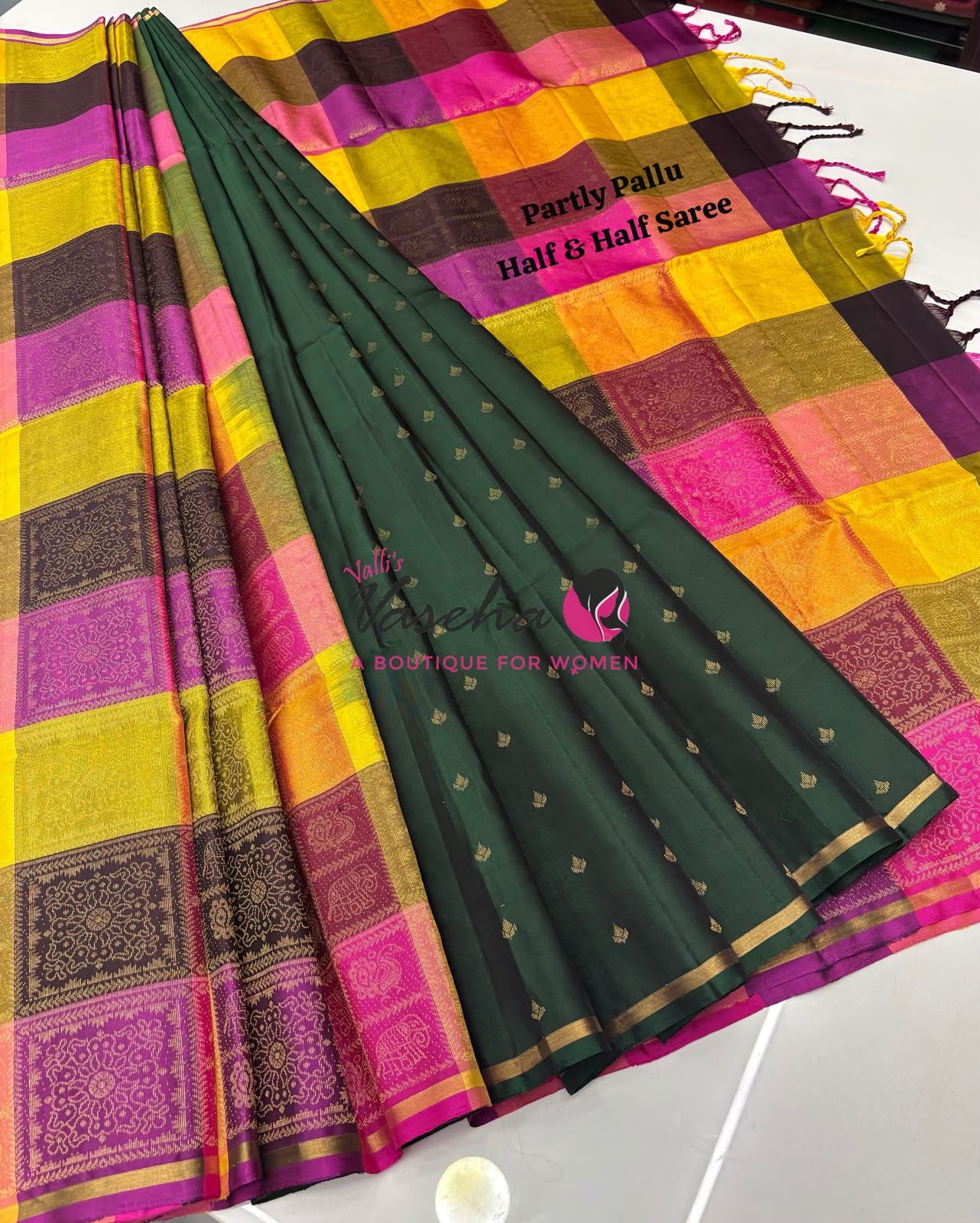 Pure Soft Silk Saree - Partly Pallu -  Half & Half Saree - VVPSS088