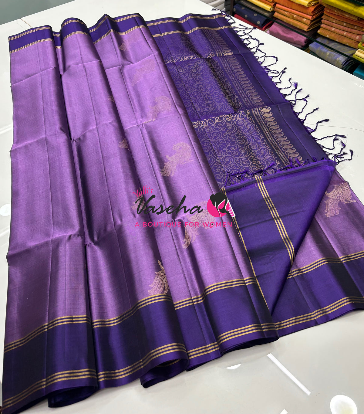 Pure Soft Silk Saree  - Lavender & Purple Combo - VVPSS140