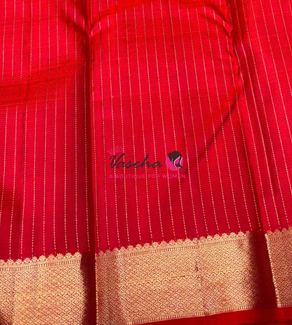Pure Kanchipuram Silk Saree - Vairavoosi Design  - Orangish Red Combo - VVPS014